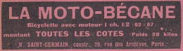 La Moto-Bécane Bicyclette Avec Moteur, Pubblicità Epoca, 1906 Vintage Ad - Werbung
