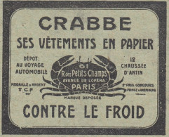 CRABBE, Pubblicità Epoca, 1912 Vintage Advertising - Werbung