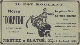 Moyeu Torpedo, Mestre & Blatgé, Pubblicità Epoca, 1912 Vintage Advertising - Werbung
