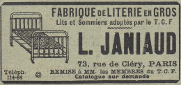 Fabrique De Literie L. JANIAUD, Pubblicità Epoca, 1912 Vintage Advertising - Werbung