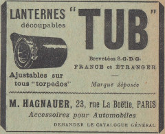 Lanternes TUB, Pubblicità Epoca, 1912 Vintage Advertising - Reclame