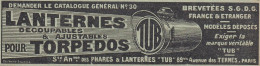 Lanternes Pour Torpedos TUB, Pubblicità Epoca, 1912 Vintage Advertising - Reclame