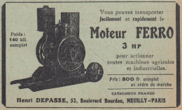 Moteur FERRO 3 HP, Pubblicità Epoca, 1912 Vintage Advertising - Publicités