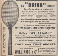 Racchette Da Tennis WILLIAMS & C., Pubblicità Epoca, 1912 Vintage Ad - Publicités