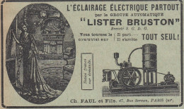 Éclairage Électrique LISTER BRUSTON, Pubblicità Epoca, 1912 Vintage Ad - Pubblicitari