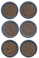 Allemagne  2 Pfennig 1874 B + 1874 C + 1875 B, Type 1, KM#2 , Deutsches Reich - 2 Pfennig