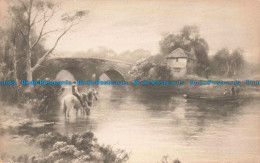 R679660 Bridge. River. A Man With A Horse In The River. C. W. Faulkner. Series 1 - Monde