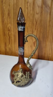 Ancienne Bouteille Moscatel Carafe Bonastre En Verre Et Etain 1912 - Glas & Kristall