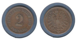 Allemagne  2 Pfennig 1875 F (Stuttgart), Type 1, KM#2 , Deutsches Reich, - 2 Pfennig