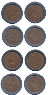 Allemagne  2 Pfennig 1874 B + 1874 C + 1875 B + 1875 F, Type 1, KM#2 , Deutsches Reich - 2 Pfennig