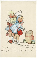 Carte Illustrée Liliane De Christen (couple Enfants Faisant Achats) Oh! Le Charmant Petit Pot ! Veux-tu Qu'on L'achète ? - Autres & Non Classés