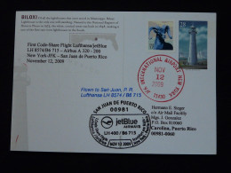 Premier Vol First Flight (lighthouse Stationery Card) New York To Puerto Rico Airbus A320 Lufthansa 2009 - Brieven En Documenten