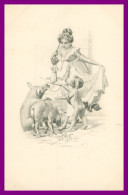 * FEMME * ART NOUVEAU * FEMME JOUANT AVEC ANGE NU * LORGNETTE * LETTRE DE COCHONS * COCHON * PIG - Frauen