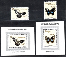 Central African Republic 1996 Butterflies 2V + 2 S/S MNH - Zentralafrik. Republik