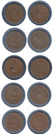 Allemagne  2 Pfennig 1874 B + 1874 C + 1875 B + 1875 F + 1876 A, Type 1, KM#2 , Deutsches Reich - 2 Pfennig