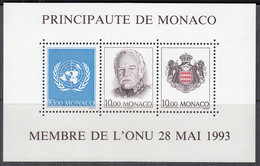 MONACO  Block 60, Postfrisch **, Beitritt Monacos Zur UNO, 1993 - Blokken