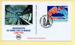 FDC N° 2880 – Inauguration Du Tunnel Sous La Manche 6 Mai 1994 – 62 Coquelles 3/05/1994 (voir Scan Recto/verso) - 1990-1999