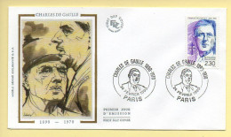 FDC N° 2634 – Charles De Gaulle (1870 – 1970) – 75 Paris  24/02/1990 (soie) - 1990-1999