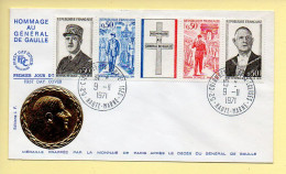 FDC N° 1695 à 1698 (bande Complète / Médaille Doré) – Hommage Au Général De Gaulle – 52 Colombey Les 2 Eglises 9/11/1971 - 1970-1979