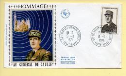 FDC N° 1695  – Hommage Au Général De Gaulle – 52 Colombey-les-Deux-Eglises 9/11/1971 (soie) - 1970-1979