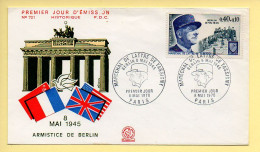 FDC N° 1639 - Maréchal DE LATTRE DE TASSIGNY (Armistice De Berlin) - 75 Paris 8/05/1970  - 1970-1979