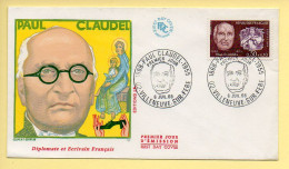 FDC N° 1553 - Paul CLAUDEL (1868-1955) - 02 Villeneuve-sur-Fére 6/07/1968 - 1960-1969