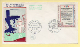 FDC N° 1408 – Affiche De L'Appel Du 18 Juin 1940 (XXè Anniversaire De La Libération) – 75 Paris 18/06/1964 - 1960-1969