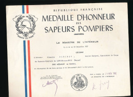 Médaille D'honneur De Vermeil   Des Sapeurs Pompiers 1962 Robinet Albertin Lempire-aux-bois Meuse - Pompiers