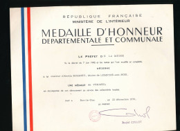 Médaille D'honneur Départementale Et Communale 1970 Robinet Albertin Lempire-aux-bois Meuse - Diploma & School Reports