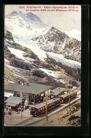 AK Eigergletscher, Bergbahn Mit Station, Jungfrau Und Silberhorn  - Autres & Non Classés