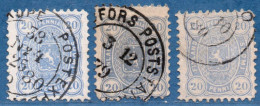 Finland Suomi 1875 20 Kop Stamps Shades 3 Values Perf 11 Cancelled - Gebruikt