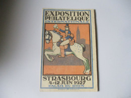 1927 STRASBOURG EXPOSITION PHILATELIQUE  SUR CARTE BANDE DE 3 TIMBRE ORPHELINS DE GUERRE MILLESIME 7 - 1921-1960: Modern Period