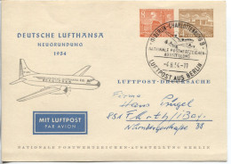 Berlin Privat-Ganzsache 4.8.54 Luftpost Aus Berlin Sonderstempel  4.8.54 > Fürth - Private Postcards - Used