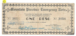 PHILIPPINES GUERILLA  Mountain Province 1 Peso  KM 595b  MUN. KINGGAN 1942 TB+ - Philippinen