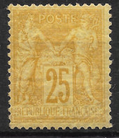 TIMBRE FRANCE SAGE 25c BISTRE N° 92 NEUF * GOMME AVEC CHARNIERE COTE 600 € - A VOIR - 1876-1898 Sage (Type II)