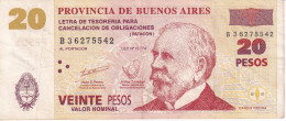 BILLETE DE BUENOS AIRES DE 20 PESOS DEL AÑO 2002 DARDO ROCHA (BANKNOTE) ARGENTINA - Argentine