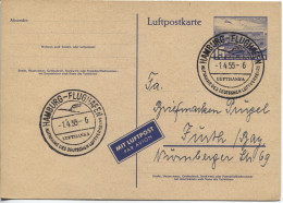 Berlin  Luftpostkarte Sonderstempel Hamburg-Flughafen 1.4.55 Fürth - Private Postcards - Used