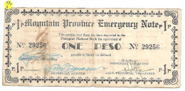 PHILIPPINES GUERILLA  Mountain Province 1 Peso  KM 595b  MUN. KINGGAN 1942 TB+ - Philippines