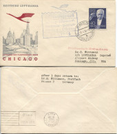 Berlin # 123 Strauss Zubringerflug Hamburg-Chicago Schmuckbrief 20.4.56 - Luftpost