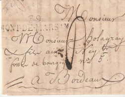 1822 - Marque Postale 39 MONT DE MARSAN, Landes Sur Lettre Pliée Vers BORDEAUX - 1801-1848: Precursors XIX