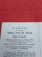 Doodsprentje Emma Van De Velde / Daknam 1/12/1903 Lokeren 10/8/1975 ( Roger De Backer ) - Religion &  Esoterik