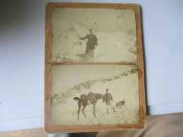 LOT DEUX ANCIENNE PHOTO  COLLEES SUR CARTON MILITAIRE EN MONTAGNE NEIGE - War, Military