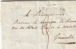 1824 - Marque Postale 37 LE PONT DE BEAUVOISIN, Isère Sur Lettre Pliée De 3 Pages Vers GRENOBLE - 1801-1848: Précurseurs XIX