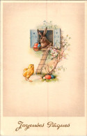 Carte    -   Joyeuses Pâques , Poussins  , Lapin   AQ939 - Pâques