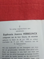 Doodsprentje Euphrasia Joanna Hebbelinck / Gent 26/6/1905 - 11/6/1975 ( Charles De Munter ) - Religion & Esotérisme