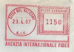 Vatican 1987 Cover Sent To Brazil With Meter Stamp Lirma Slogan Agenzia Internazionale Fides International Faith Agency - Covers & Documents