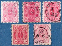 Finland Suomi 1885 10 Kop Red 5 Values Cancelled - Gebruikt