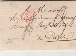 1824 - Marque Postale 58 CLERMONT, Oise Sur Lettre Pliée De 2 Pages Vers PARIS - Dateur En Arrivée - 1801-1848: Précurseurs XIX