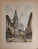 Planche Gravure Couleur Intitulé "AMIENS - LA CHAUSSEE ST-LEU"    Signée BARDAY. - Kunst