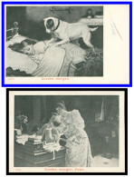 * LOT DE 2 CP * SERIE * GOEDEN MORGEN * ENFANT ET CHIEN AU LIT * ENFANT MAMAN ET PAPA * 1902 - Verzamelingen & Reeksen